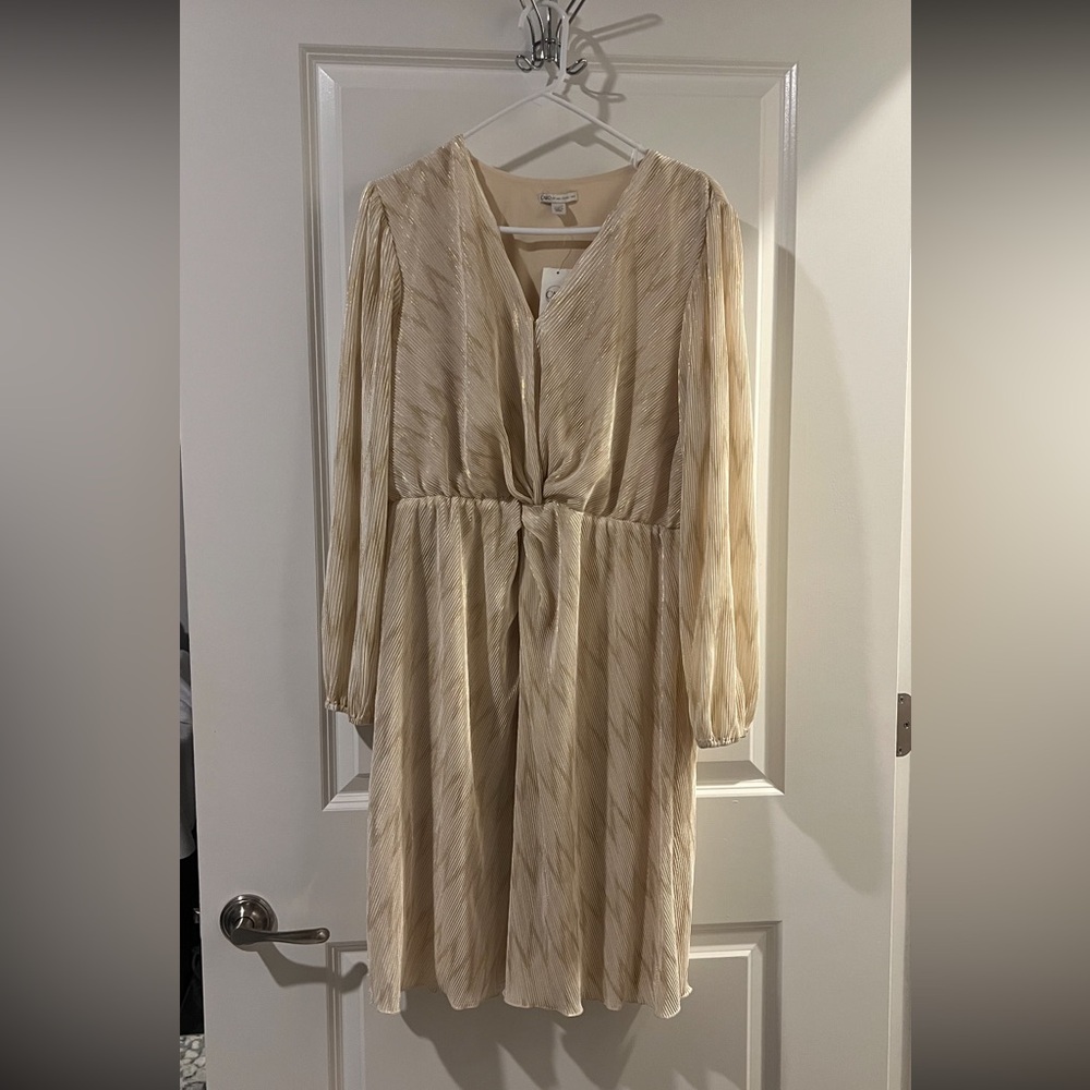 Cato Cream & Gold Faux Wrap Dress